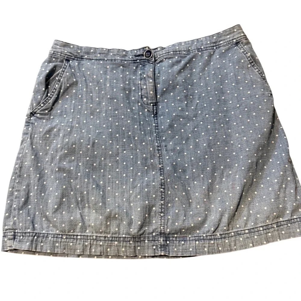 Karen Scott Petites Blue Polka Dot Denim Skort Womens 12P Light Wash Cotton - Picture 1 of 7